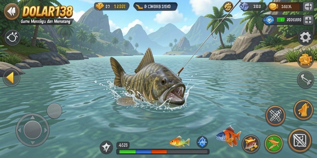 Screenshot utama DOLAR138 menunjukkan gameplay menarik dalam suasana memancing yang indah.