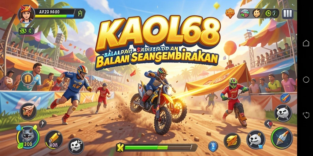 Gameplay KAOL68 dengan aksi balap yang mendebarkan dan mobil yang beragam.