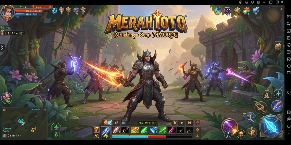 Tangkapan layar permainan <strong>MERAHTOTO</strong> menampilkan pertempuran epik di dunia MMORPG.