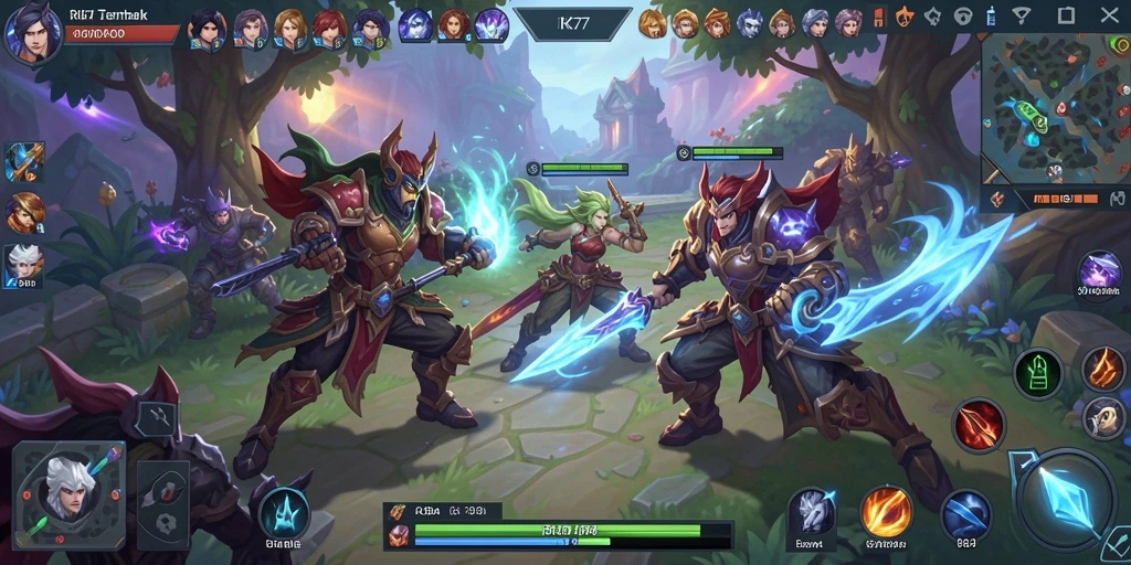 Screenshot gameplay RK77 menampilkan pertempuran seru antar tim.