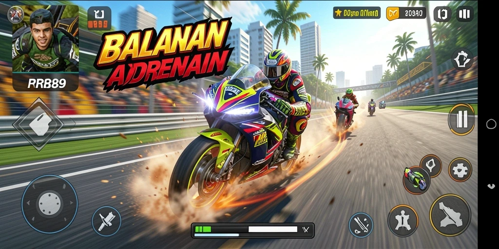 Gameplay seru balapan motor di trek yang menantang.