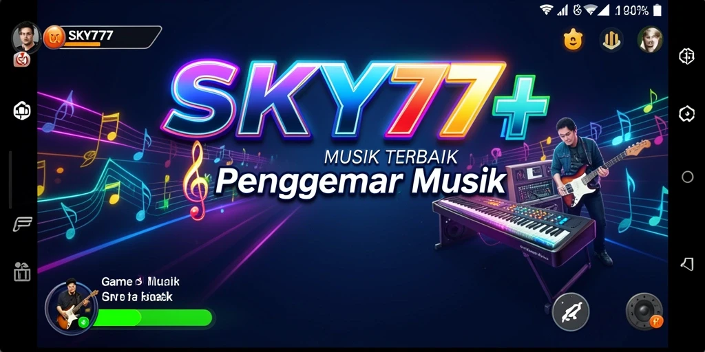 Tampilan gameplay menarik dari SKY77 yang memadukan musik dan permainan.