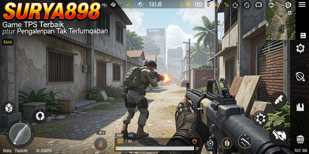 Tangkapan layar gameplay SURYA898 yang menampilkan aksi tembak-tembakan seru.